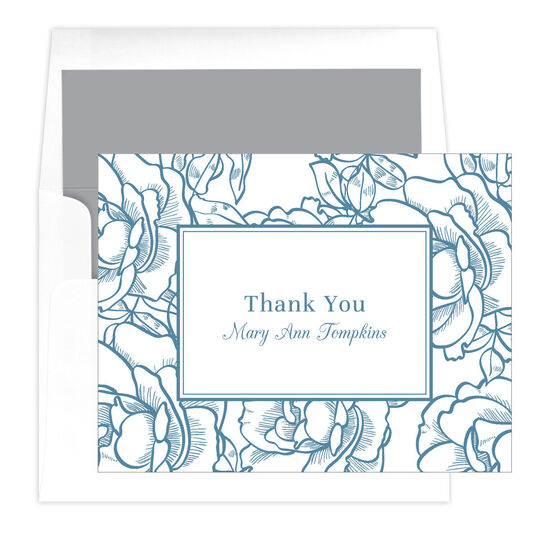 Floral Woodcut Thank You Folded Note Cards